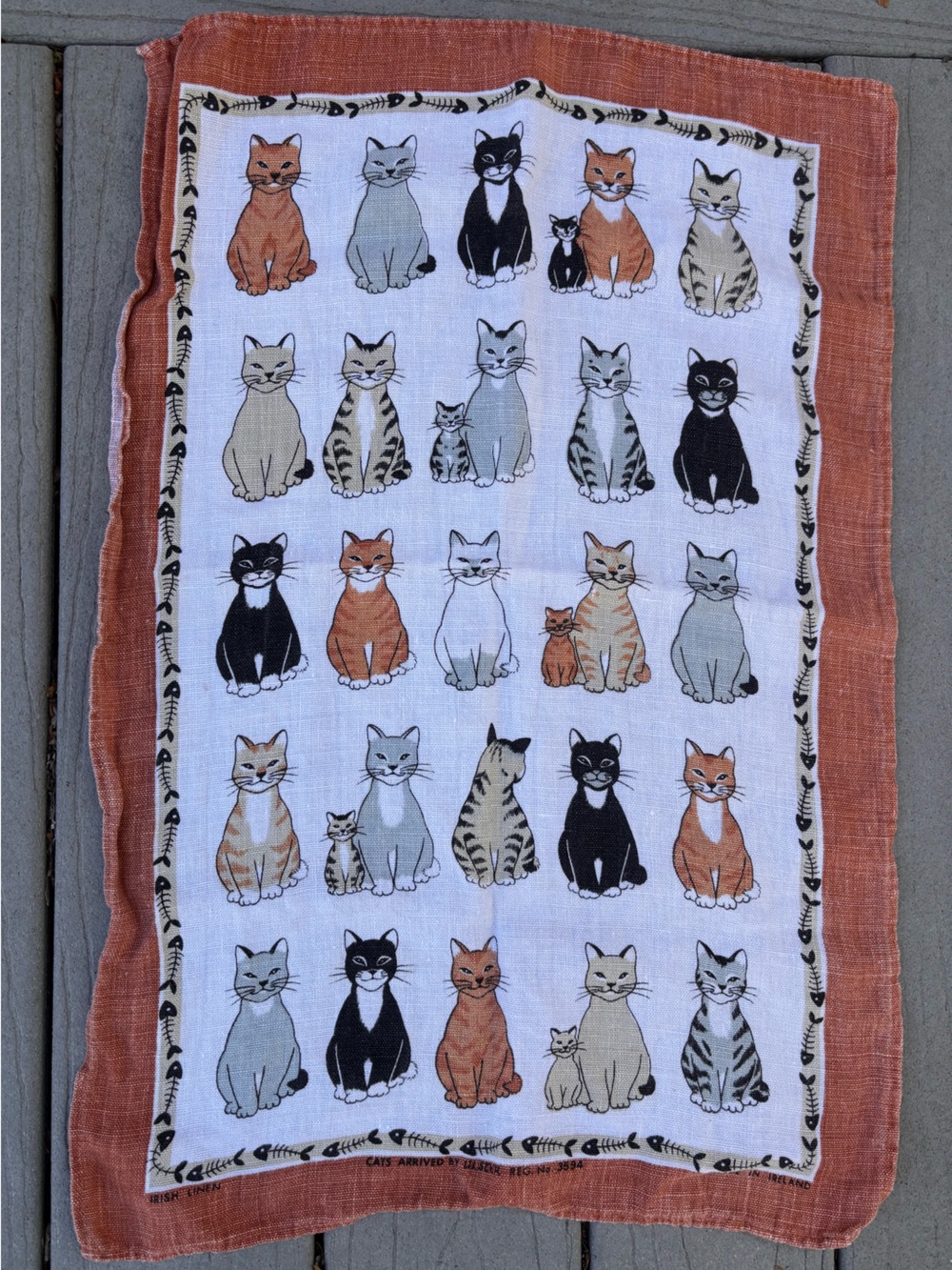 Vintage Tea Towel, Cat Print, Irish Linen, Cats Arrived by Ulster Weavers
